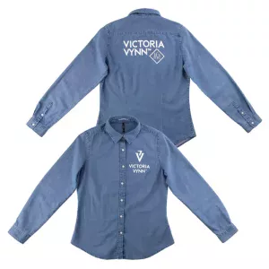 Koszula jeansowa z nadrukiem logo Victoria Vynn It`s me – S